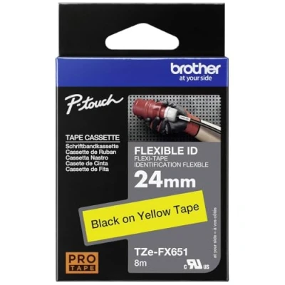 Image of Brother TZe FX651 Labelling Tape Cassette, Black on Yellow, 24mm (W) x 8M (L), Flexible ID, Genuine Supplies