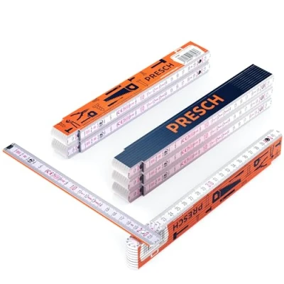 Image of Presch folding rule Set 2m with angle scale 6 pieces Wood Orange/Blue Foldable Large &amp; highly legible numbers Precise snapping Meter stick, carpenters rule, ruler, joiners