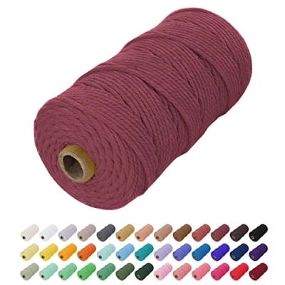 Image of Uiopa Macrame Cord 2mm x 200m, Natural Cotton Coloured Yarn Soft Rope, String Twine for Crafts, Plant Hanger, Wall Hanging, Wrapping, Christmas Decorations (Rust Red)