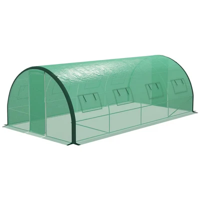 Image of Outsunny 6 x 3(m) Walk in Polytunnel Greenhouse with Upgraded Structure, 2 Hinged Doors, 8 Mesh Windows, Tunnel Warm House Tent UV resistant PE Cover, Green