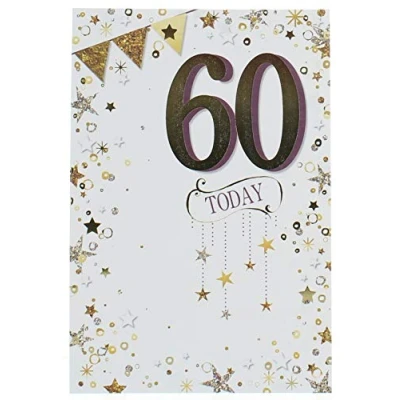 Image of Age 60 Male Birthday Card Gold Foil And Stars 7.75&quot; x 5.25&quot;