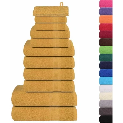 Image of vidaXL 12 Piece Towel Set Gold 360 gsm 100% Cotton