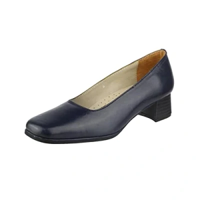 Image of Amblers Womens Walford Navy Leather Low Heel Court Shoe 3