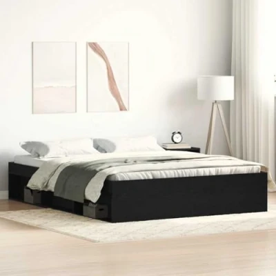 Image of vidaXL Black Oak Bed Frame 150x200 cm Engineered Wood Double with Storage
