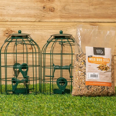 Image of Pack of 2 Samuel Alexander Metal Hanging Bird Seed Feeder with Squirrel Guard &amp; Feed