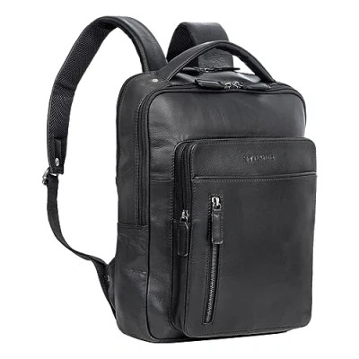 Image of STILORD &#039;Tory&#039; Leather Backpack Large Mens Womens Rucksack Vintage Laptop Backpacks 13 Inch Business Hand Luggage Travel Men Women Backpack, Colour:Black