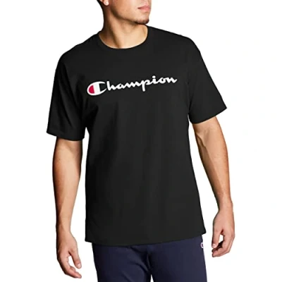 Image of Champion Men&#039;s Big &amp; Tall Classic Tee, C Script T Shirt, Black Script, XXL