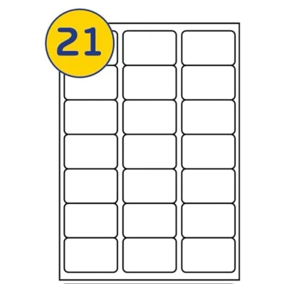Image of LABELS4U 50 Sheets A4, 21 Labels per Sheet, Size 63.5 x 38.1mm (1050 Labels)