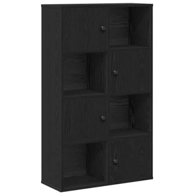 Image of vidaXL bookcase shelf black oak engineered wood storage cabinet 60x24x101.5 cm versatile living room/office furniture modern design