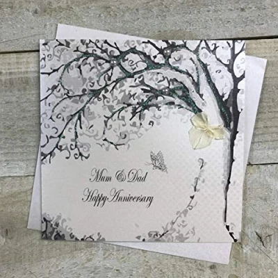 Image of White Cotton Cards &quot;Mum &amp; Dad Happy Anniversary Handmade Card, PD32