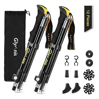 Image of Glymnis Walking Poles 2 Pack Collapsible for Men with Quick Lock System, Foldable Hiking Trekking Trekking, Walking, Backpacking