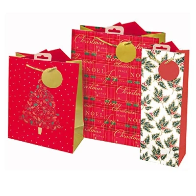 Image of Set 3 Christmas Gift Bags with Tags Medium, Small &amp; Bottle Bag, Z ANXAJGB44C