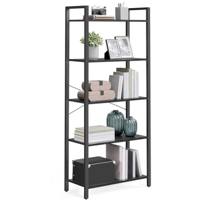 Image of VASAGLE 5 Tier Bookshelf, Bookcase, Shelving Unit, for Office, Study, Living Room, Bedroom, 30 x 66 153 cm, Industrial, Ebony Black and Ink LLS061B56