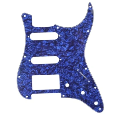 Image of Musiclily HSS 11 Hole Guitar Strat Pickguard for Fender USA/Mexican Made Standard Stratocaster Modern Style, 4Ply Blue Pearl