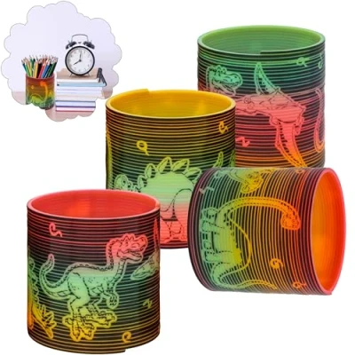 Image of HOVUK Dinosaur Magic Spring 6.5cm Multicoloured Slinky Fun! Playable Bouncing Coil Fidget Toy for Kids, Perfect Christmas Easter Halloween Party Bag Fillers &amp; Gifts 3+ Years