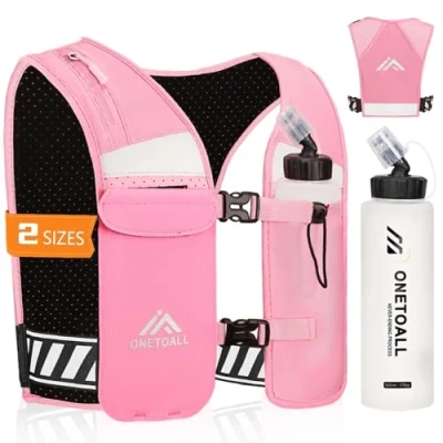 Image of LOCAL LION Running Vest Women with Water Bottles, Reflective Hydration Mens, Breathable Phone Holder For Trailrunning Marathon, Pink XS S