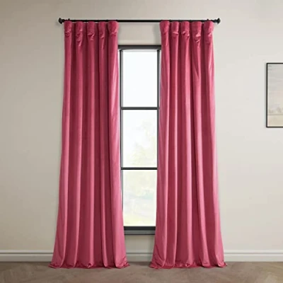 Image of HPD Half Price Drapes Heritage Plush Velvet Curtains 84 Inches Long Room Darkening for Bedroom &amp; Living 50W x 84L, (1 Panel), Dark Pink
