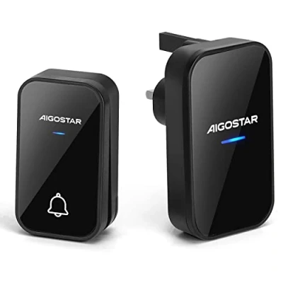 Image of Aigostar Wireless Doorbell, Self Powered Door Bells Cordless, No Battery Required Plug in Waterproof Chimes &amp; for Front with 500ft Range, 36 Chimes, 3 Level Volume