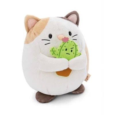 Image of NICI soft toy cat Angy 16cm with cactus in gift box 11x12x6,5cm beige Cuddly cute plush to snuggle and play with, for children &amp; adults, great idea 61147
