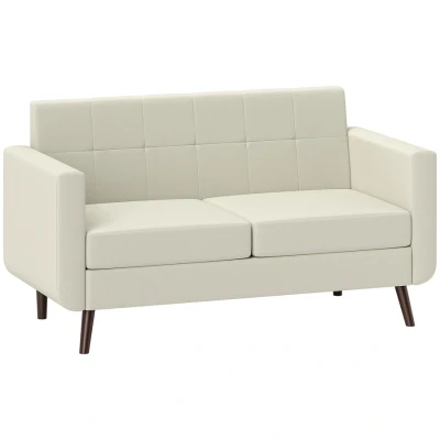 Image of HOMCOM 2 Seater Sofa, Modern Tufted Fabric Couch, Upholstered Loveseat with Wood Legs for Small Space, Living Room, Bedroom, Office, Cream White