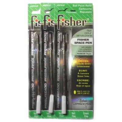 Image of 3 Pack Fisher Space Pen Green Ink Refills SPR3F Fine Tip by