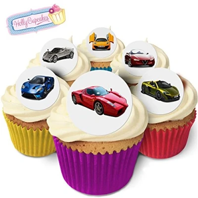 Image of 24 Fabulous Pre Cut Edible Wafer Cake Toppers: Super Cars