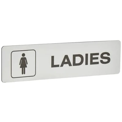 Image of Seco Ladies With Pictogram Sign, 190mm x 45mm 2mm Brushed Aluminium Effect Acrylic