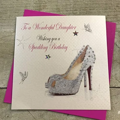 Image of WHITE COTTON CARDS PD41&quot;to A Wonderful Daughter Wishing You Sparkling Birthday&quot; Handmade Birthday Card