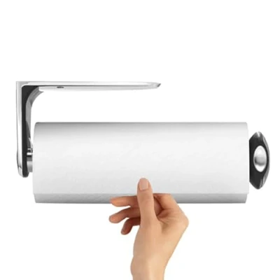 Image of simplehuman KT1024 Long Quick Load Wall Mounted Kitchen Roll Holder, Suitable for Under Cupboard or Cabinet, Easy Tear, to Install (Fits Rolls Measuring 27 28cm), Brushed Stainless Steel