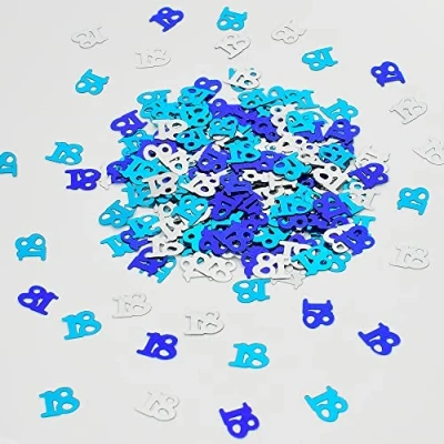 Image of LGT 18th Birthday Confetti Table decorations scatter Blue Turquoise and Silver sprinkles