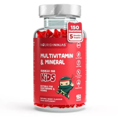 Image of Nourish Ninjas Kids Multivitamin Gummies 150 Count Natural Berry Flavour Gummy Vitamins Childrens Vegan with Minerals Non GMO, No Gluten, Preservatives