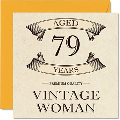 Image of Vintage 79th Birthday Cards for Women Aged 79 Years Fun Card Mum Sister Wife Granny Nanny Grandma Auntie, 145mm x Ladies Greeting Cards,