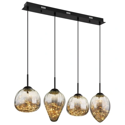 Image of Firefly Bar Pendant Ceiling Light Matt Black Smoke Glass Shade 4x LED 3000K