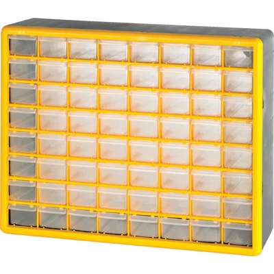 Image of Compartment Storage Box; 64 small drawers; Yellow/Grey