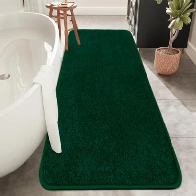 Image of Rururug Extra Large Bath Mat Microfiber Mats for Bathroom Ultra Soft Absorbent Rugs Non slip Anti Mould Mat, Machine Washable (Green, 50 x 120 cm)