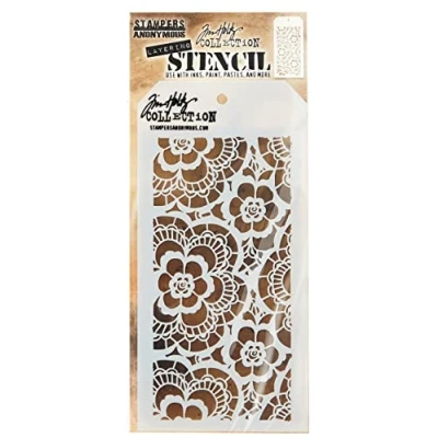 Image of Tim Holtz THS 034 Stampers Anonymous_AGW Lace Stencils White 4.125&quot; x 8.5&quot;