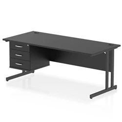 Image of Impulse 1800x800 Desk Black/Black Cantilever Leg 1x3 Drawer Fixed Ped