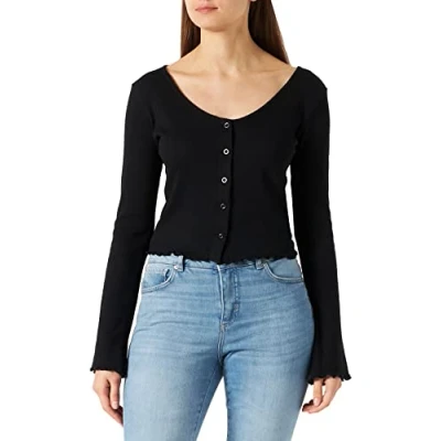 Image of Urban Classics Cropped RIB Long sleeved top, Women&#039;s, Size: 3XL, Black