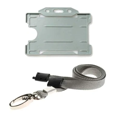 Image of ALG ID Cards® Grey Card Badge Holder Lanyard Neck Strap with Metal Clip &amp; Safety Breakaway Release for Pass