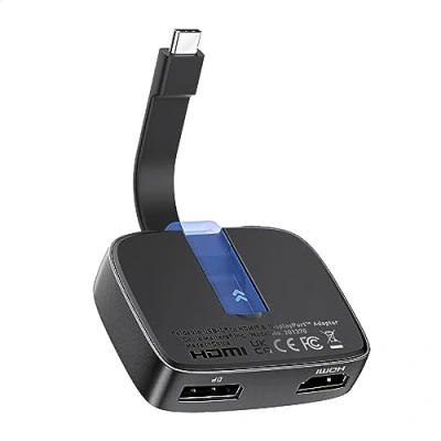 Image of Cable Matters Portable 8K or Dual 4K 60Hz USB C to HDMI and DisplayPort Adapter Thunderbolt 4 Compatible for DELL XPS, Surface Pro, MacBook (macOS only Supports one Extended Display)