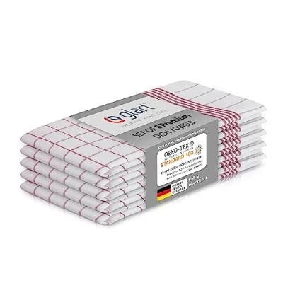 Image of Glart Kitchen Towels, Pack of 5 Red Tea 50 x 70 cm, 100 Percent Cotton, High Absorbent Cloths