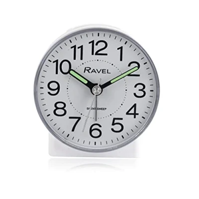 Image of Ravel Round Mid Sized Bedside Quartz Alarm Clock RC039.4 White
