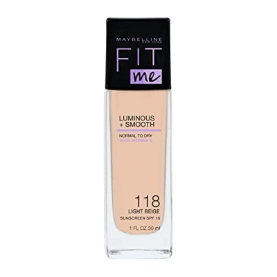 Image of Maybelline New York Fit Me! Make Up, Foundation with SPF18, For Flawless Skin, All Skin Types, No. 118 Light Beige, 30 ml