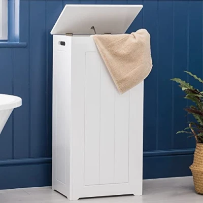 Image of CHRISTOW White Laundry Box Wooden Bathroom Storage Basket Linen Clothes Cabinet