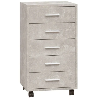 Image of vidaXL Drawer Cabinet with Castors, Concrete Grey, Durable Engineered Wood, Storage Solution for Office or Study, Easy Mobility, Ample Space