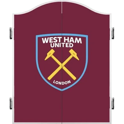 Image of FOCO Officially Licensed United Football Club Hammers FC Darts and Dartboard Cabinet, Crest, Claret Blue (CAB122)