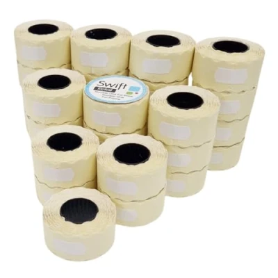 Image of Swift 26 x 12 mm Price Gun Labels White 30 Rolls 30,000 Stickers CT4 Wavy Edge Pricemarking Tags Fits Many Pricing Labellers