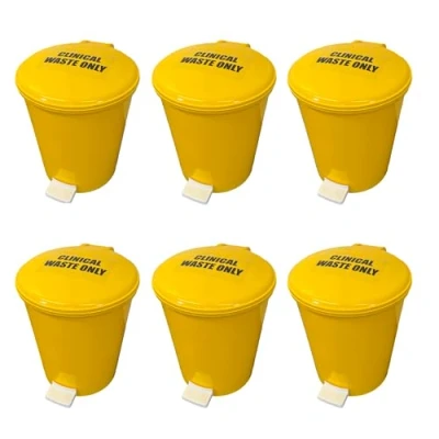 Image of Chabrias Ltd Yellow Medical Clinical Waste Bin, Recycling, Commercial, Home, School Utility Waste, Trash Pedal Tattoo Parlour Aesthetics Clinic Veterinary Bin (6 Pack, 12 Litre)
