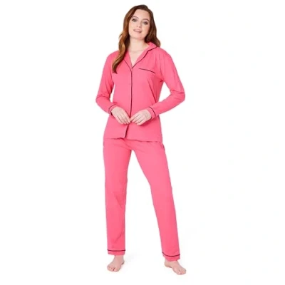 Image of Womens Pyjamas Set Classic Button Down Nightwear Long Sleeve &amp; Bottoms PJs Cosy Cotton Lounge Wear S XL Sleepwear Gifts for Her (Pink, XL)