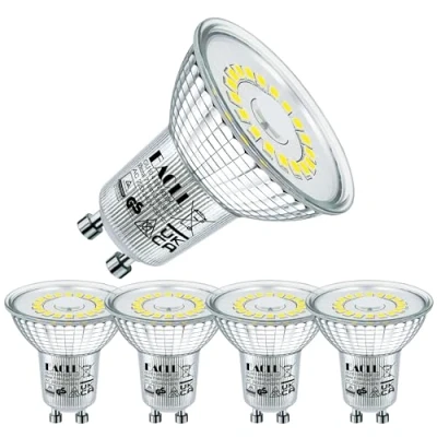 Image of EACLL GU10 LED Bulb Cool White 4.8 Watts Equivalent 75W Halogen, Pack of 4, 710 Lumens 6000 Kelvin, AC 230V No Flicker Spot Light, Wide Beam 120 Degrees, Non Dimmable Energy Saving Reflector Lamp
